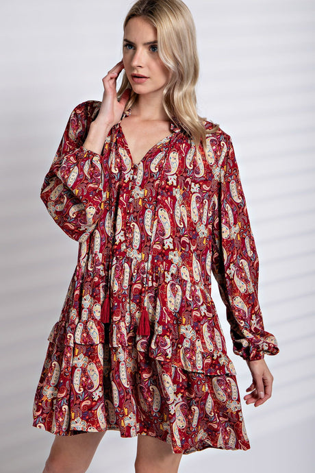 Paisley Red Wine Dress